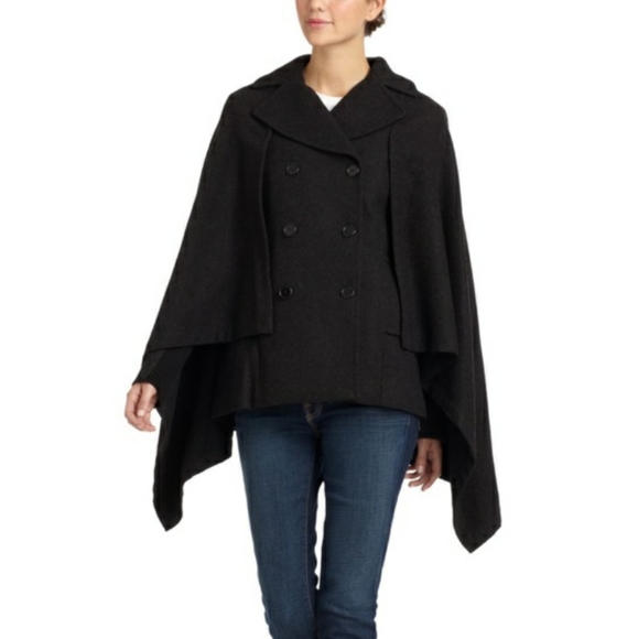 Bcbg Double Breasted Wool Cape Coat 